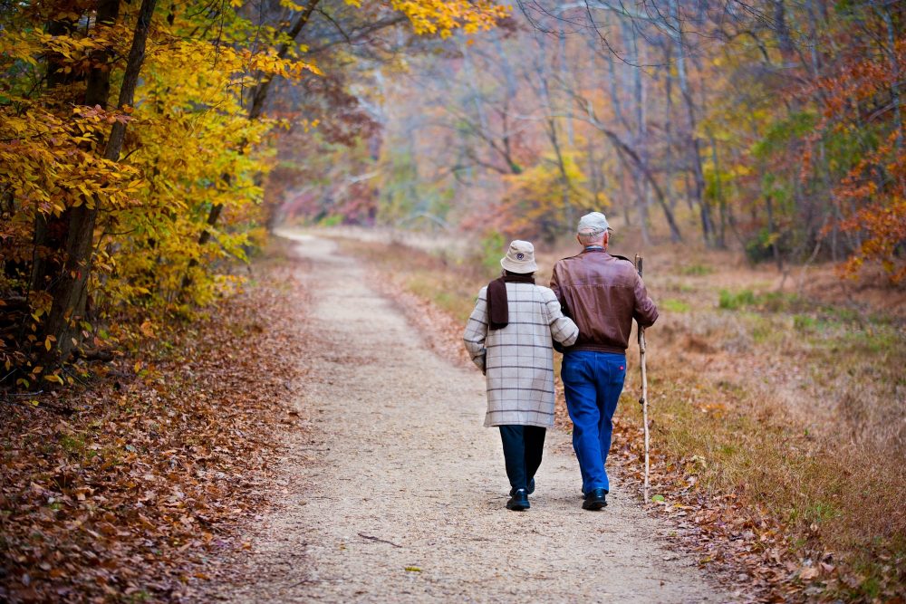 Elderly couple walking elder client